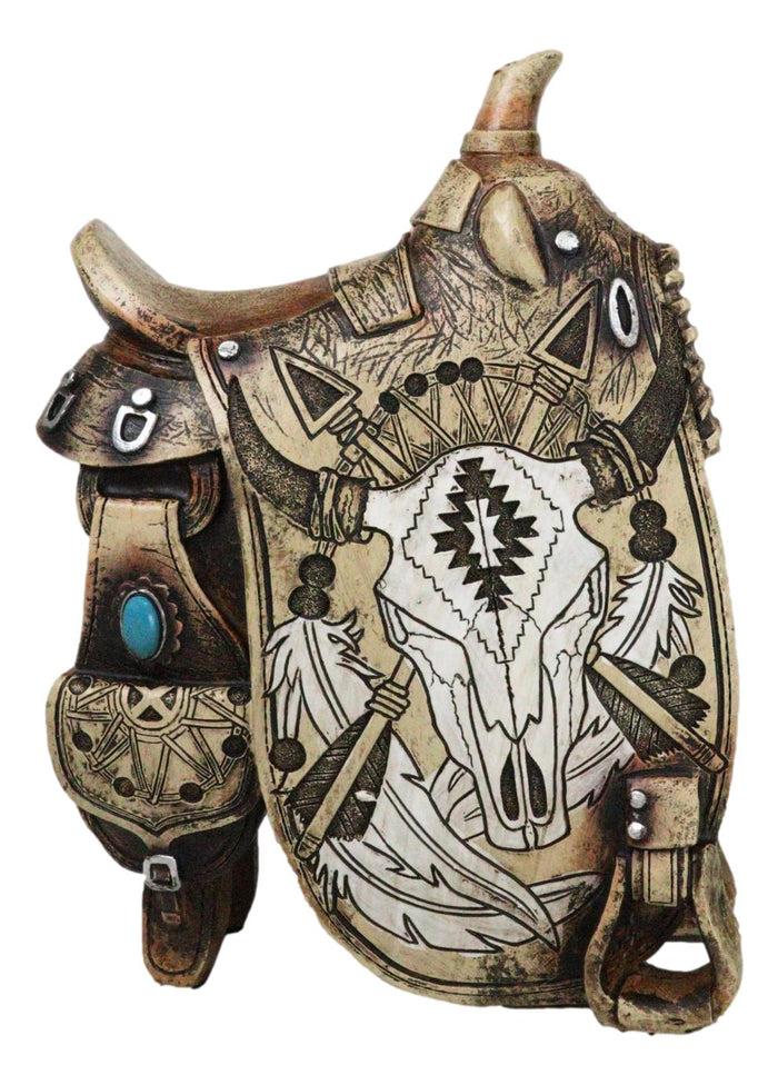 ebros gift Western Country Cowboy Navajo Tribal Indian Cow Skull Horse Saddle Figurine
