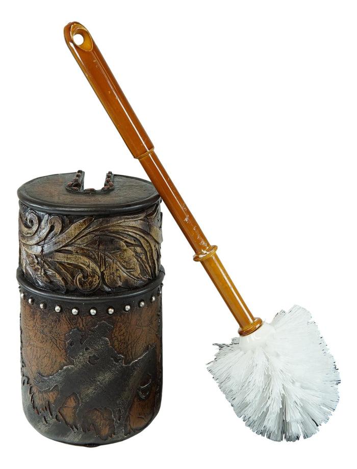 Ebros Gift Western Country Cowboy On Horses With Floral Pattern Toilet Brush And Holder Set