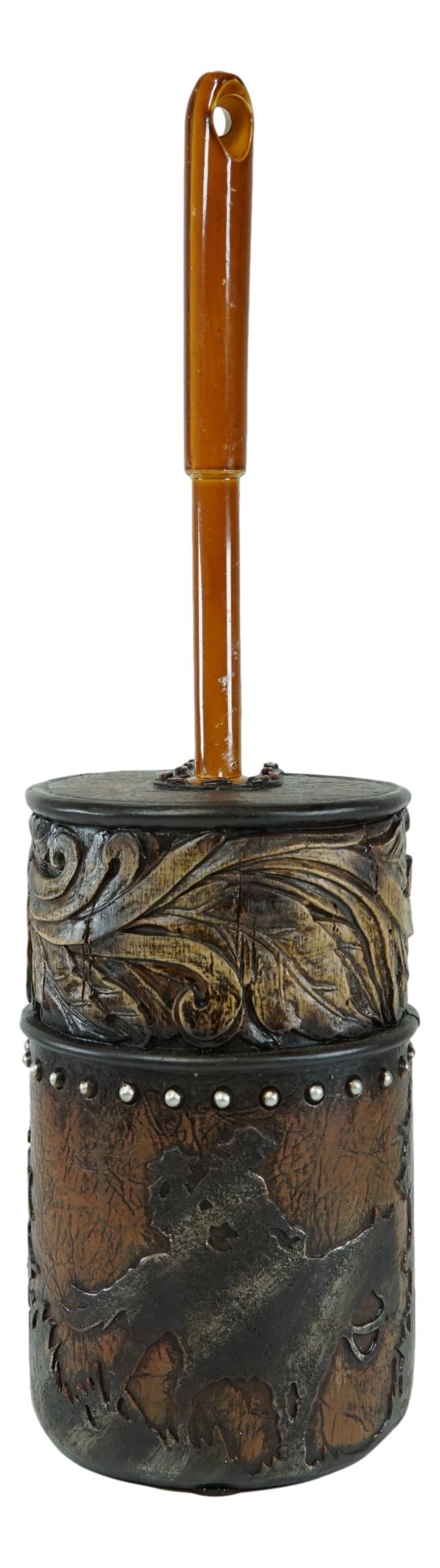 Ebros Gift Western Country Cowboy On Horses With Floral Pattern Toilet Brush And Holder Set