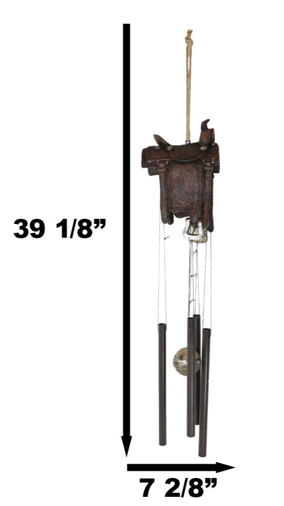 Ebros Gift Western Country Cowboy Rustic Horse Saddle Decorative Wind Chime Garden Accent