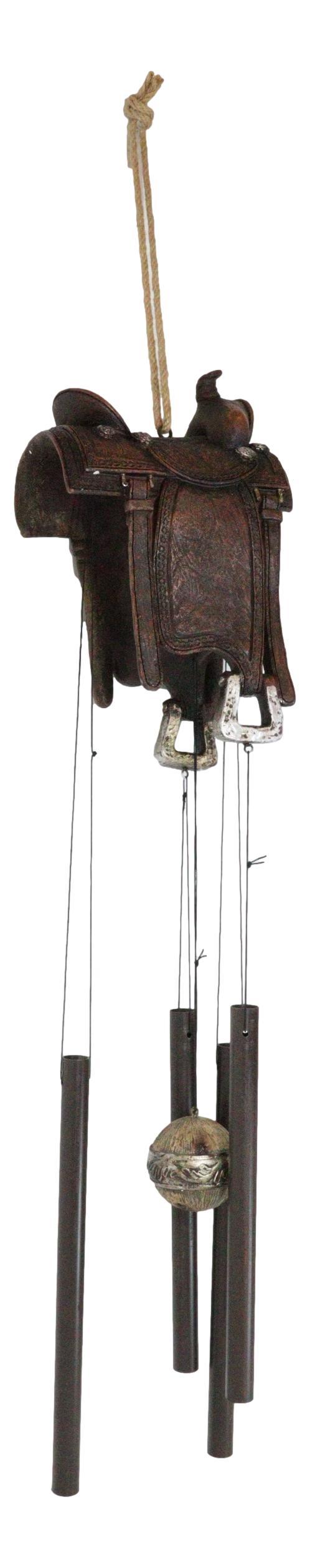 Ebros Gift Western Country Cowboy Rustic Horse Saddle Decorative Wind Chime Garden Accent