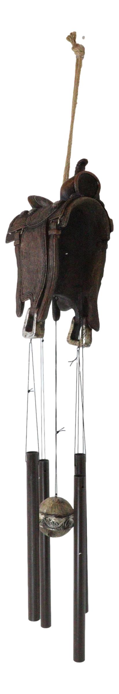 Ebros Gift Western Country Cowboy Rustic Horse Saddle Decorative Wind Chime Garden Accent