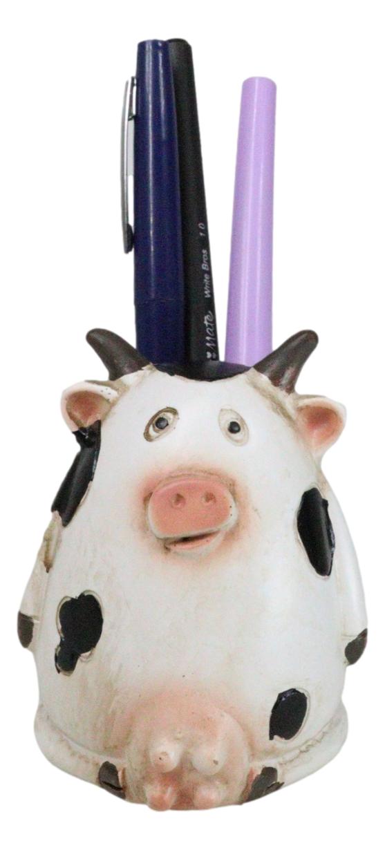 ebros gift Western Country Farmhouse Holstein Bovine Cow With Udders Pen Holder Figurine