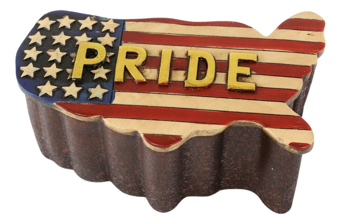Ebros Gift Western Country Patriotic US American Flag Map Memorial Decorative Jewelry Box