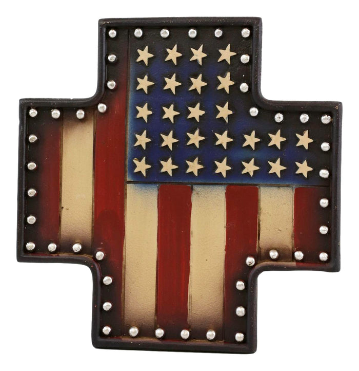 Ebros Gift Western Country Patriotic US American Flag Memorial Cross Decorative Jewelry Box