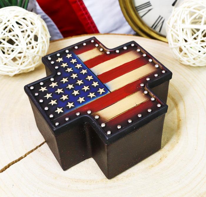 ebros gift Western Country Patriotic US American Flag Memorial Cross Decorative Jewelry Box