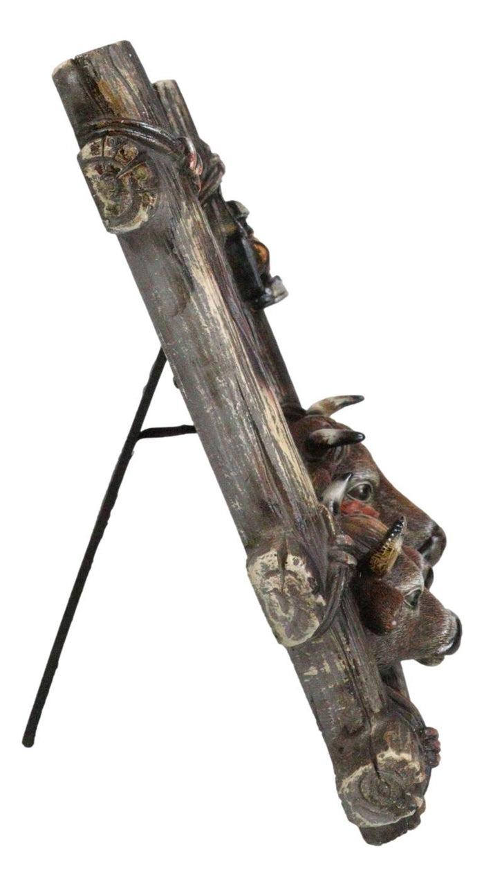 Ebros Gift Western Country Rustic Farm Cattle Cow Bulls Barnwood Lantern Picture Frame 6x4