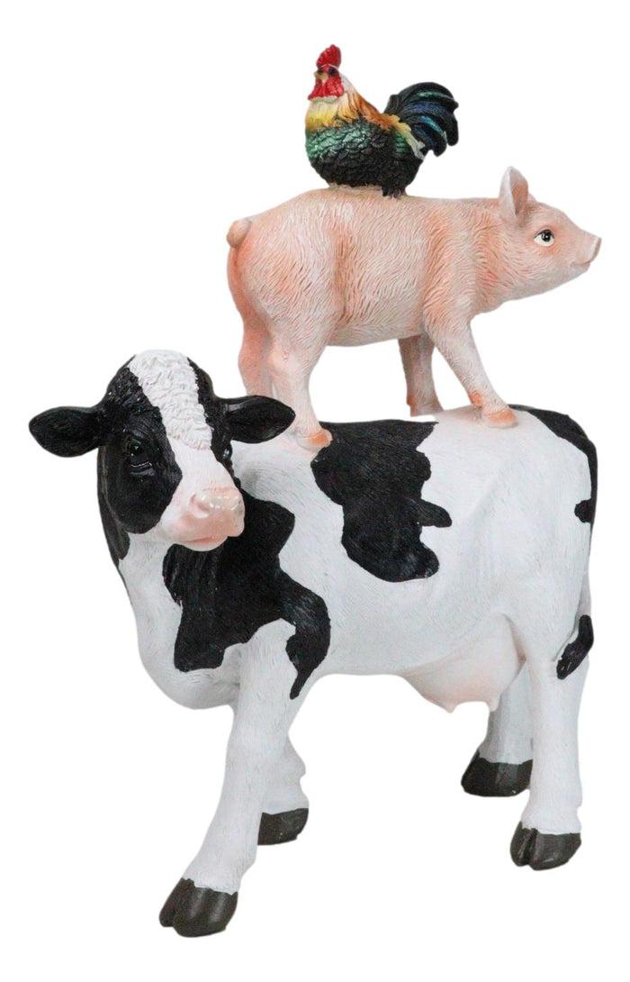 Ebros Gift Western Country Rustic Farmhouse Holstein Cow Piglet And Hen Chicken Figurine