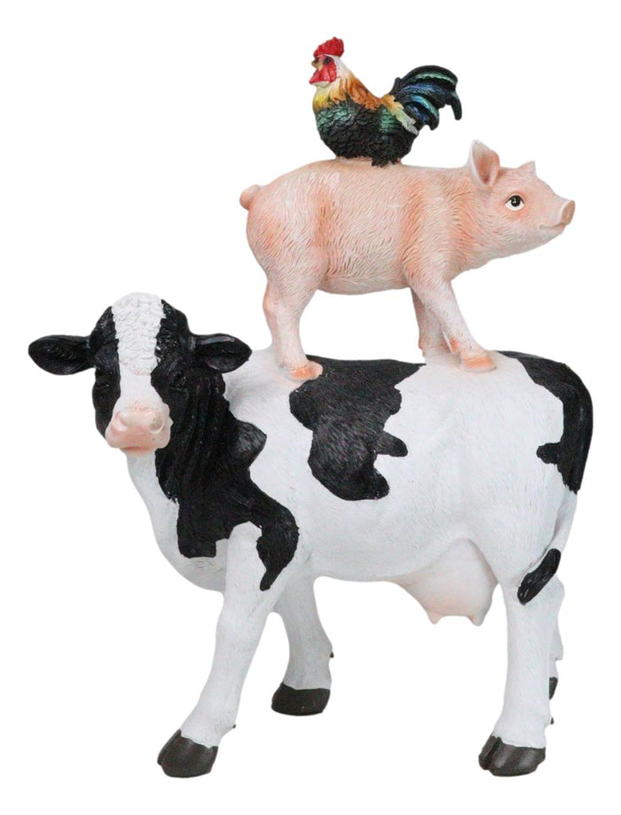 ebros gift Western Country Rustic Farmhouse Holstein Cow Piglet And Hen Chicken Figurine