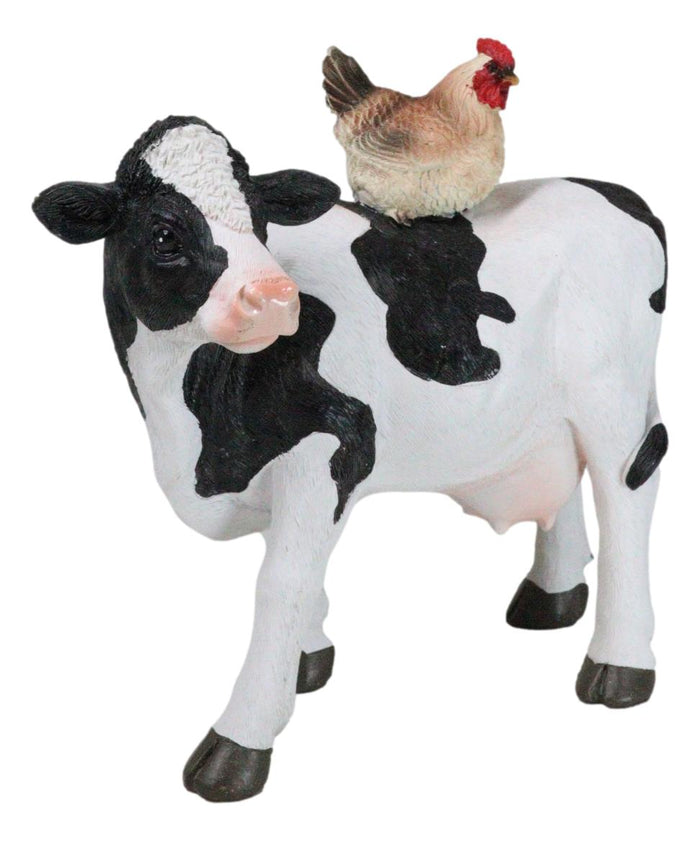 Ebros Gift Western Country Rustic Farmhouse Holstein Cow With Hen Chicken Figurine