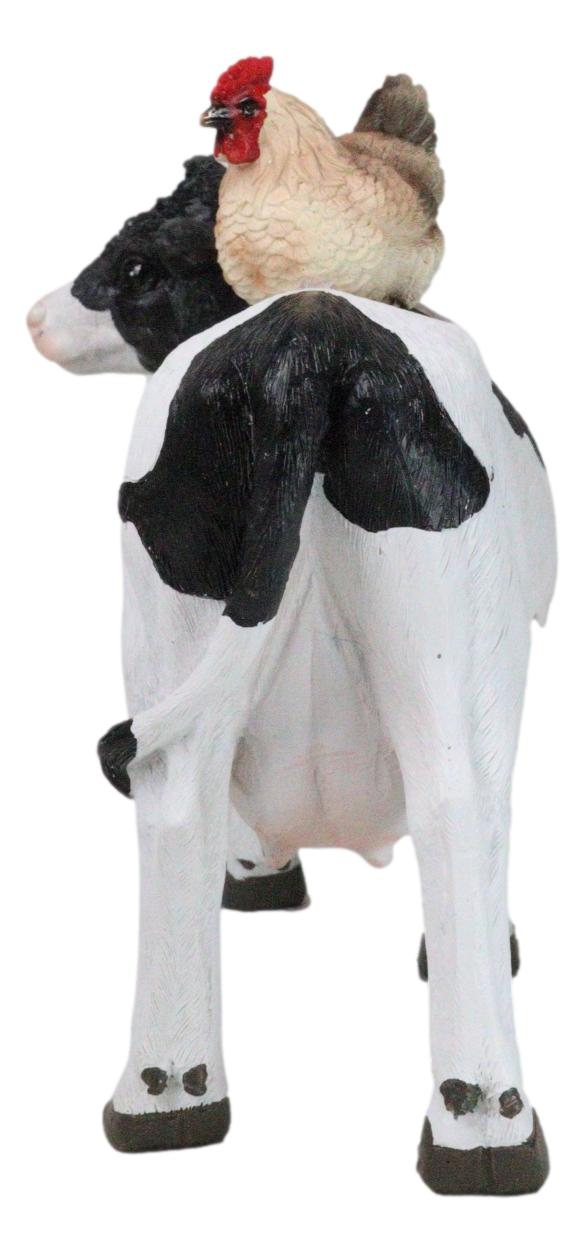 Ebros Gift Western Country Rustic Farmhouse Holstein Cow With Hen Chicken Figurine
