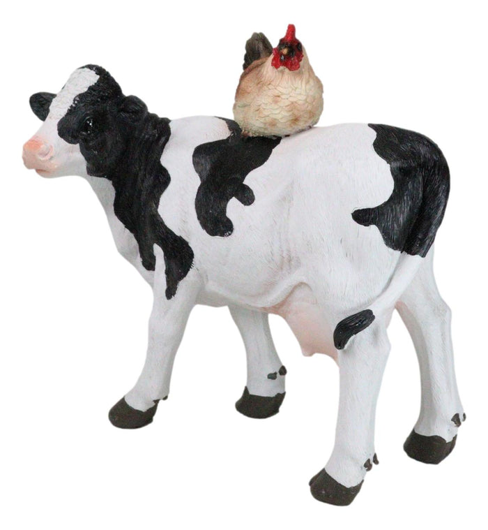 Ebros Gift Western Country Rustic Farmhouse Holstein Cow With Hen Chicken Figurine