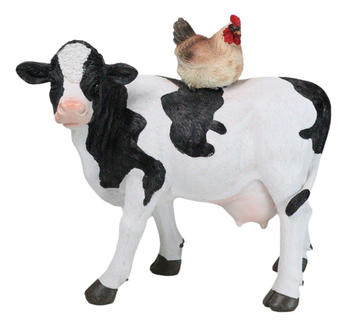 ebros gift Western Country Rustic Farmhouse Holstein Cow With Hen Chicken Figurine