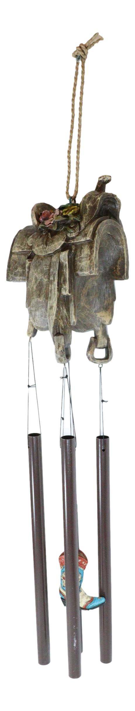 Ebros Gift Western Country Rustic Floral Horse Saddle Cowboy Boot Decorative Wind Chime