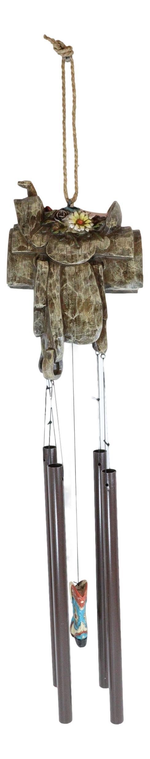 Ebros Gift Western Country Rustic Floral Horse Saddle Cowboy Boot Decorative Wind Chime