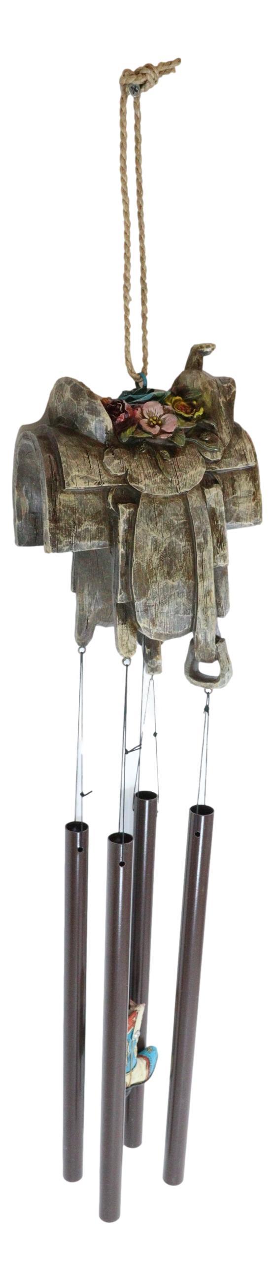 Ebros Gift Western Country Rustic Floral Horse Saddle Cowboy Boot Decorative Wind Chime