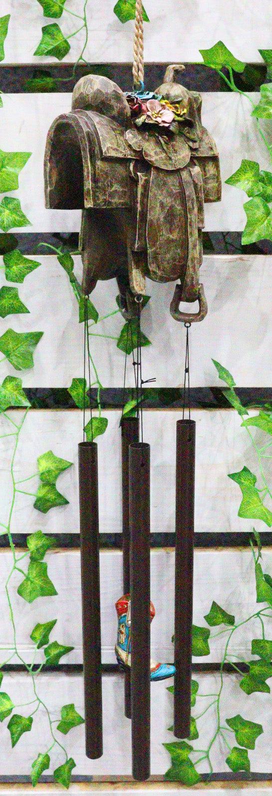 ebros gift Western Country Rustic Floral Horse Saddle Cowboy Boot Decorative Wind Chime