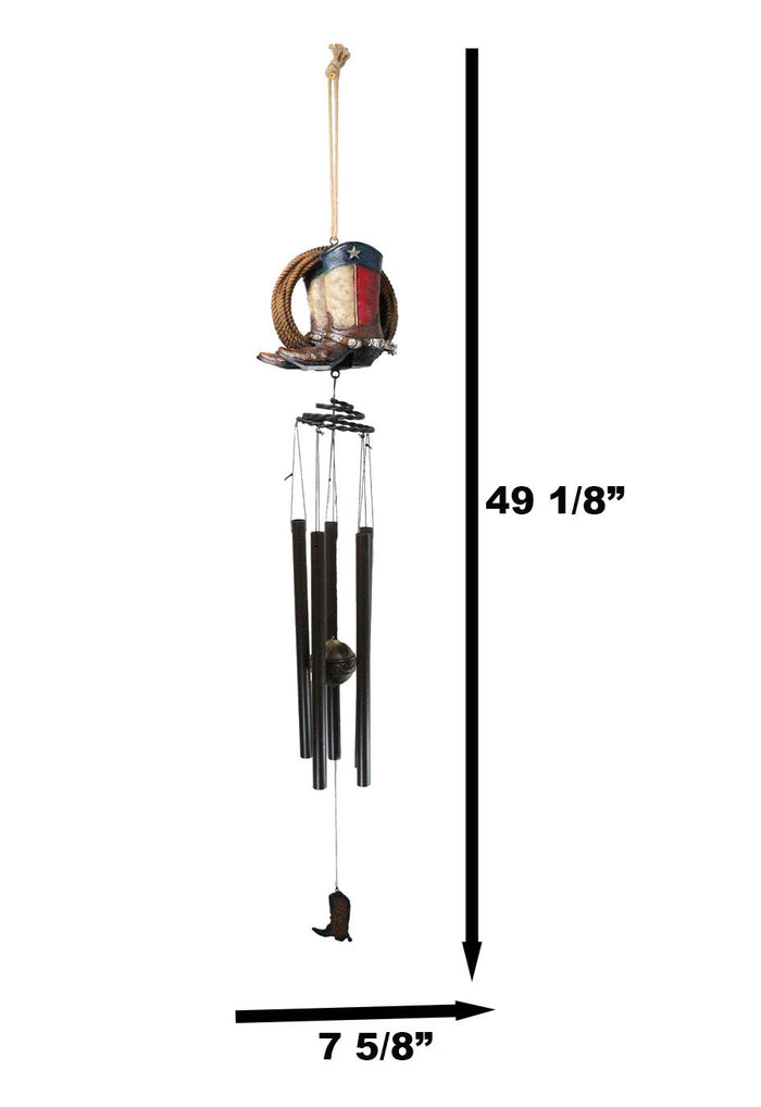 Ebros Gift Western Country Rustic Texas Cowboy Boot With Lasso Ropes Hanging Wind Chime