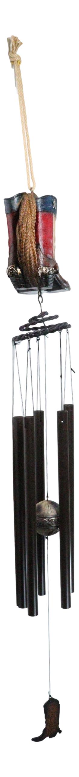 Ebros Gift Western Country Rustic Texas Cowboy Boot With Lasso Ropes Hanging Wind Chime