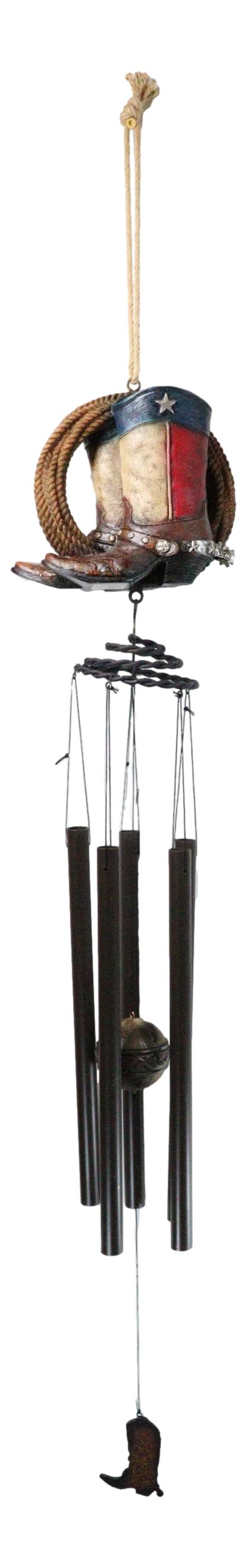 Ebros Gift Western Country Rustic Texas Cowboy Boot With Lasso Ropes Hanging Wind Chime