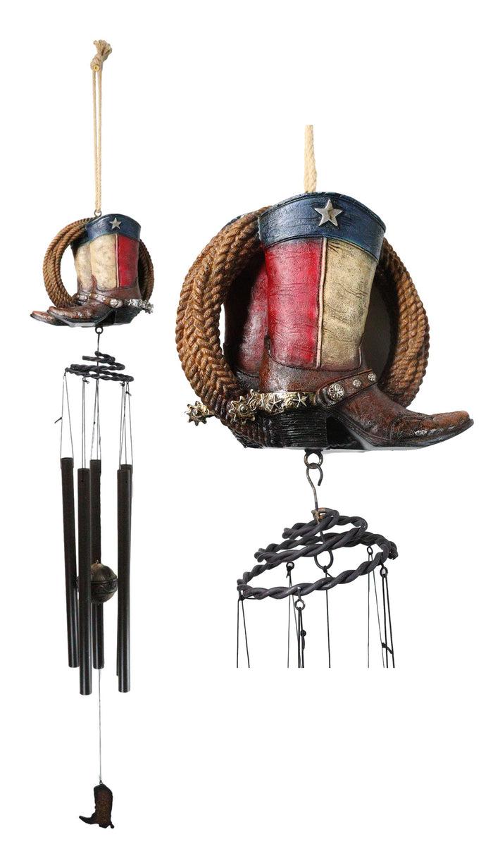 ebros gift Western Country Rustic Texas Cowboy Boot With Lasso Ropes Hanging Wind Chime