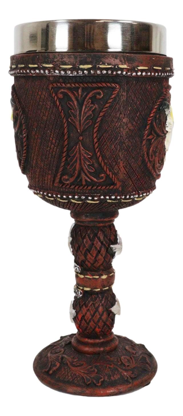 Ebros Gift Western Cow Skull Western Stars Floral Scroll Faux Tooled Leather Wine Goblet