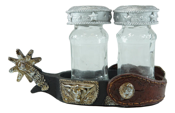 Ebros Gift Western Cowboy Boot Spur Longhorn Concho Faux Leather Salt Pepper Shakers Set