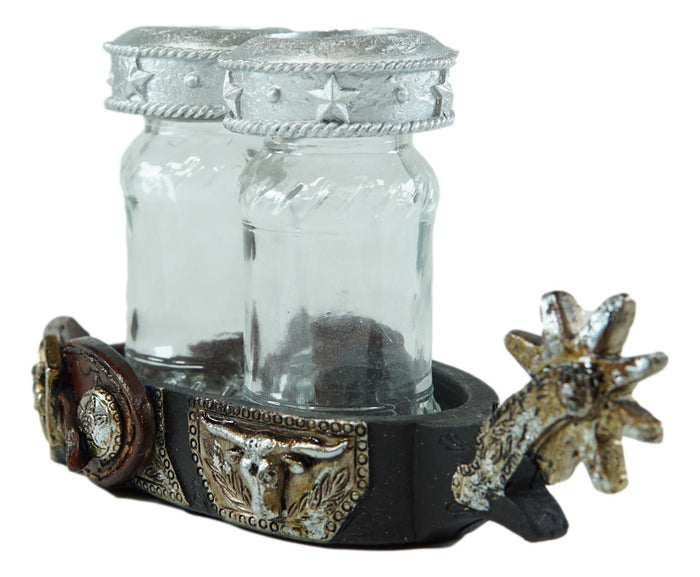 Ebros Gift Western Cowboy Boot Spur Longhorn Concho Faux Leather Salt Pepper Shakers Set