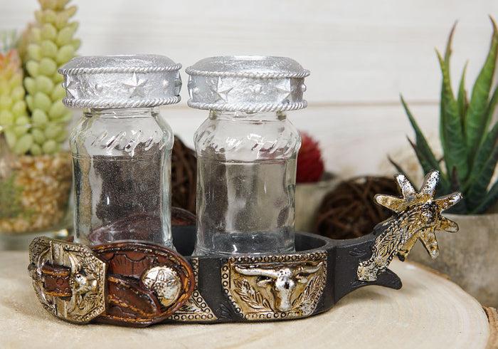 ebros gift Western Cowboy Boot Spur Longhorn Concho Faux Leather Salt Pepper Shakers Set