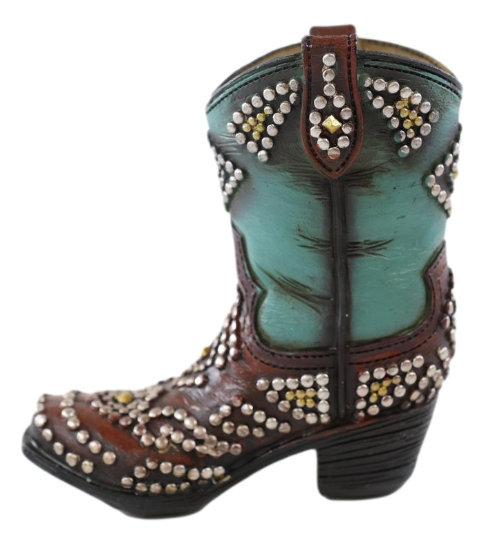 Ebros Gift Western Cowboy Cowgirl Silver Beads Turquoise Boot Make Up Tools Or Pen Holder
