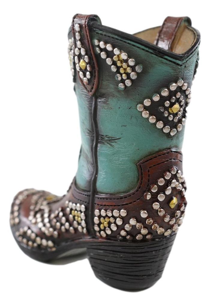 Ebros Gift Western Cowboy Cowgirl Silver Beads Turquoise Boot Make Up Tools Or Pen Holder