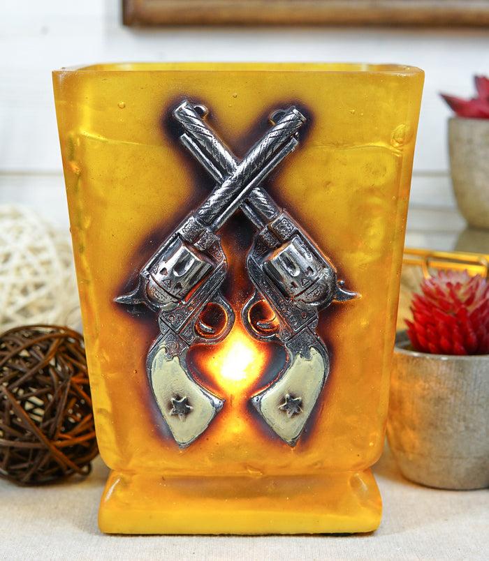 Ebros Gift Western Cowboy Crossed Six Shooters Revolver Guns Acrylic Glass Night Light Lamp