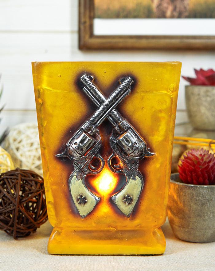 ebros gift Western Cowboy Crossed Six Shooters Revolver Guns Acrylic Glass Night Light Lamp