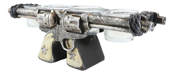 Ebros Gift Western Cowboy Dual Crossed Sheriff Revolver Pistols 4 Votives Candle Holder