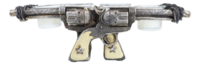 Ebros Gift Western Cowboy Dual Crossed Sheriff Revolver Pistols 4 Votives Candle Holder
