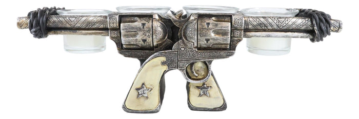 Ebros Gift Western Cowboy Dual Crossed Sheriff Revolver Pistols 4 Votives Candle Holder