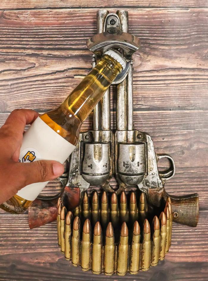 ebros gift Western Cowboy Dual Pistol Guns And Bullets Wall Bottle Cap Opener With Catcher