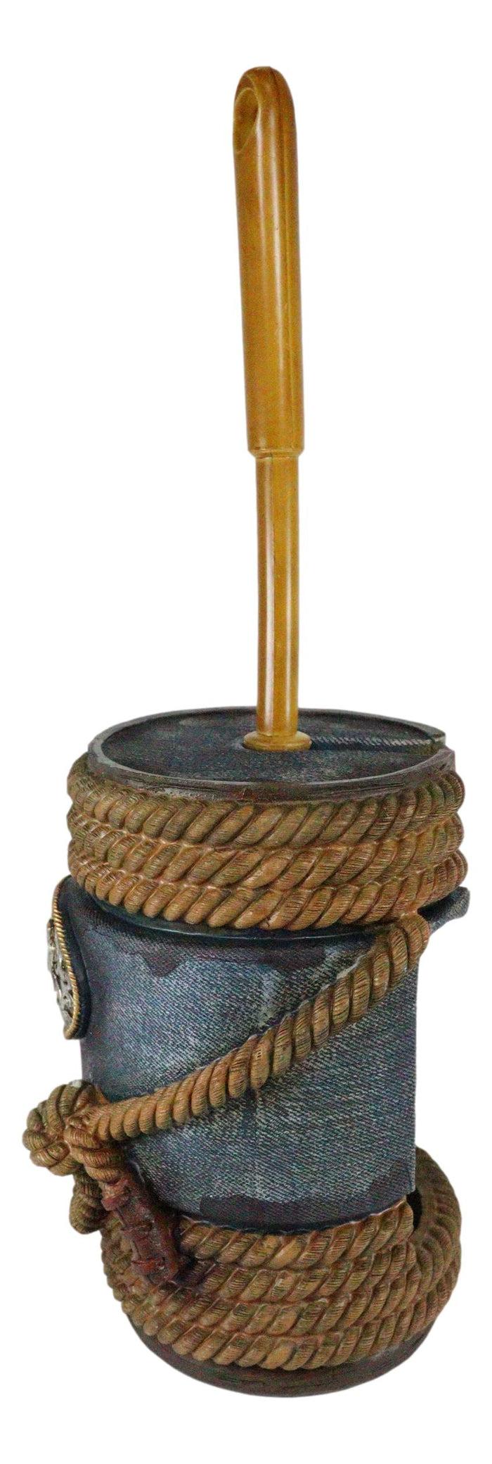 Ebros Gift Western Cowboy Faux Rope Denim Horse Buckle Toilet Brush And Base Holder Set