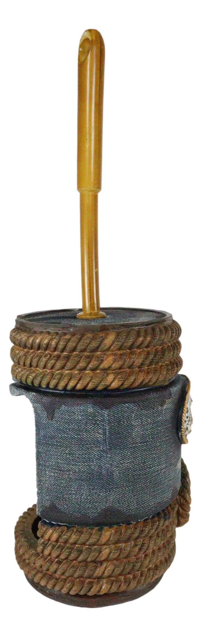 Ebros Gift Western Cowboy Faux Rope Denim Horse Buckle Toilet Brush And Base Holder Set