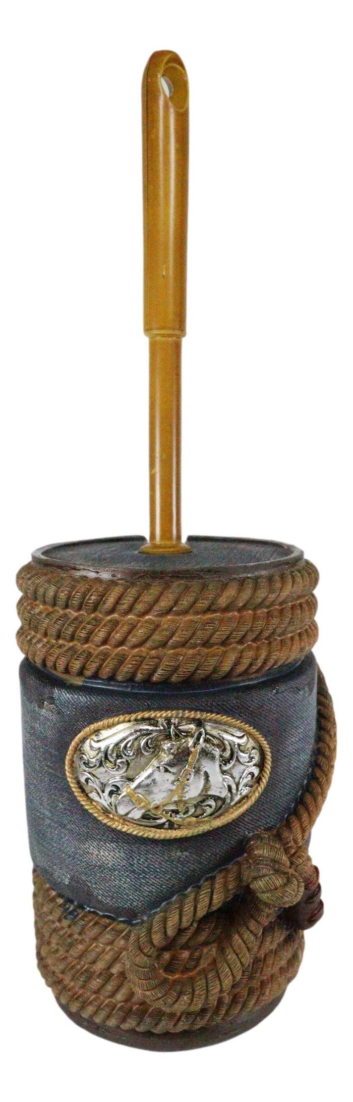 ebros gift Western Cowboy Faux Rope Denim Horse Buckle Toilet Brush And Base Holder Set