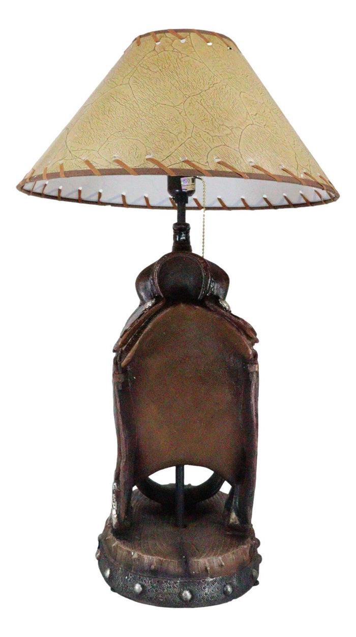 Ebros Gift Western Cowboy Faux Tooled Leather Horse Saddle Conchos Buckles Table Lamp Decor