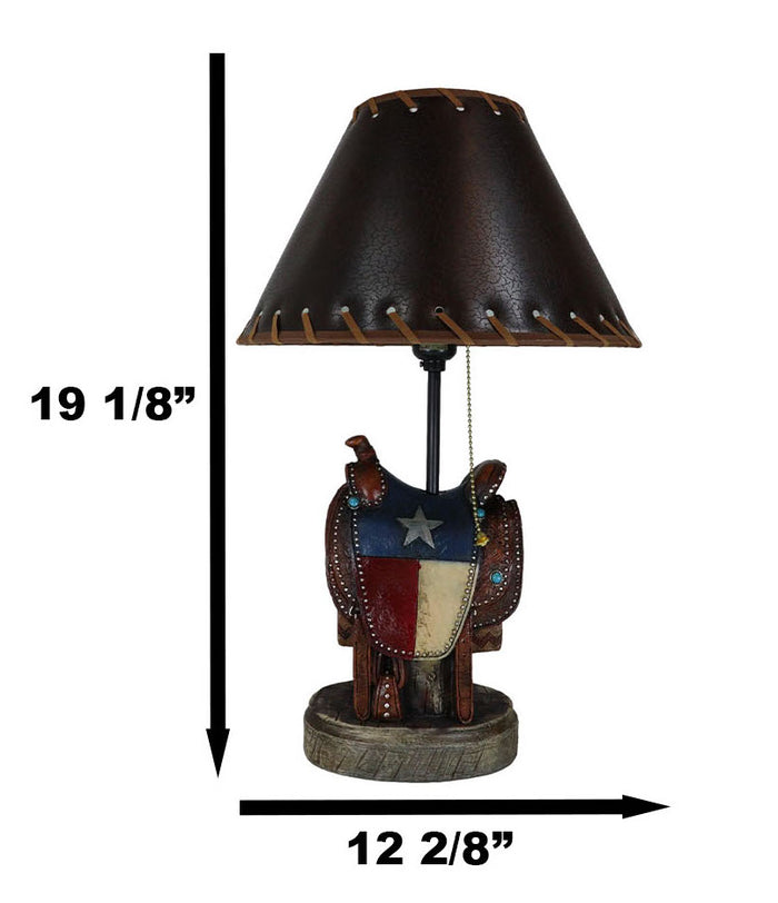 Ebros Gift Western Cowboy Faux Tooled Leather Texas State Flag Horse Saddle Table Lamp