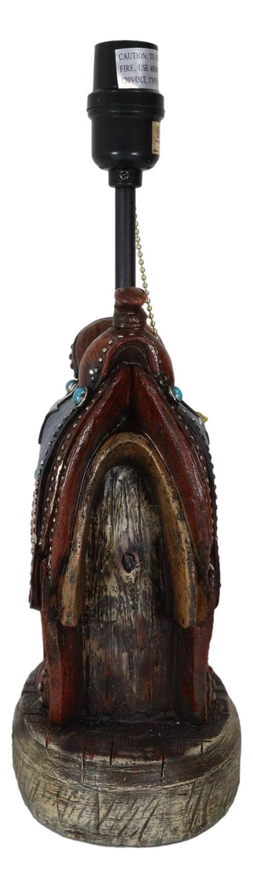 Ebros Gift Western Cowboy Faux Tooled Leather Texas State Flag Horse Saddle Table Lamp