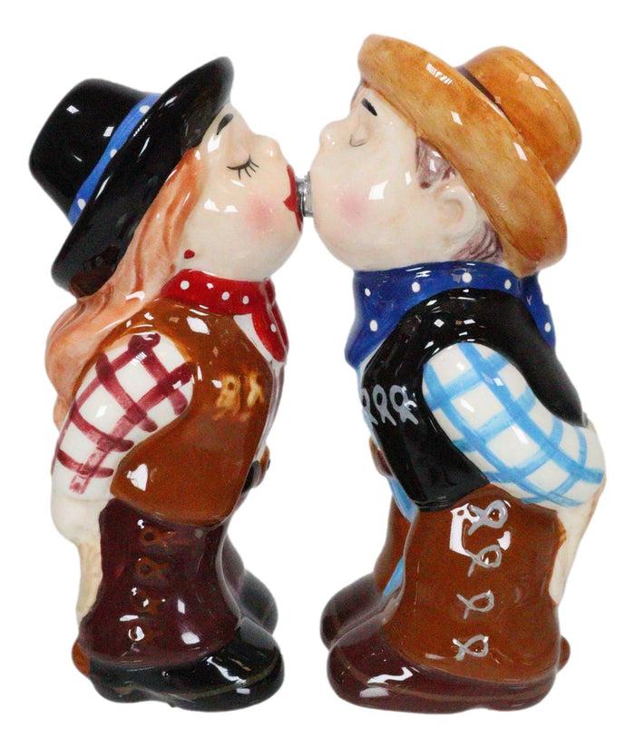 Ebros Gift Western Cowboy Kissing Cowgirl Magnetic Ceramic Salt And Pepper Shakers Set