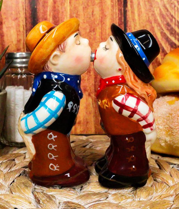 ebros gift Western Cowboy Kissing Cowgirl Magnetic Ceramic Salt And Pepper Shakers Set