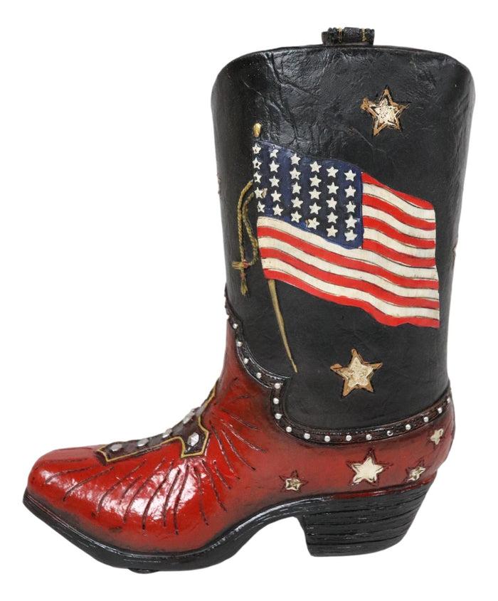 Ebros Gift Western Cowboy Patriotic US Flag Liberty Bell Eagle Cowboy Boot Pen Holder Vase