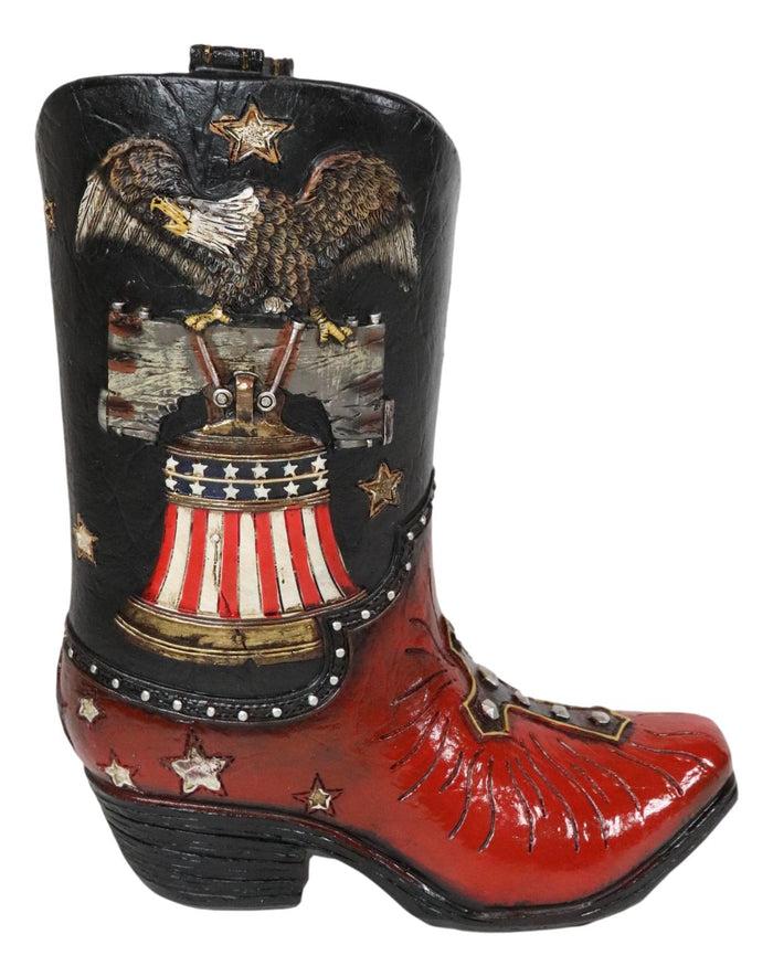 Ebros Gift Western Cowboy Patriotic US Flag Liberty Bell Eagle Cowboy Boot Pen Holder Vase