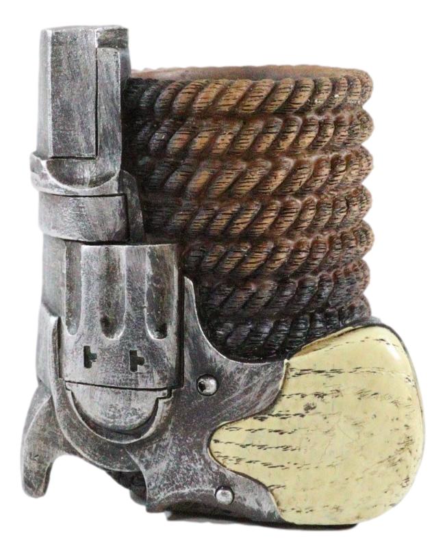Ebros Gift Western Cowboy Pistol Revolver Braided Ropes Barrel Stationery Pen Holder Decor