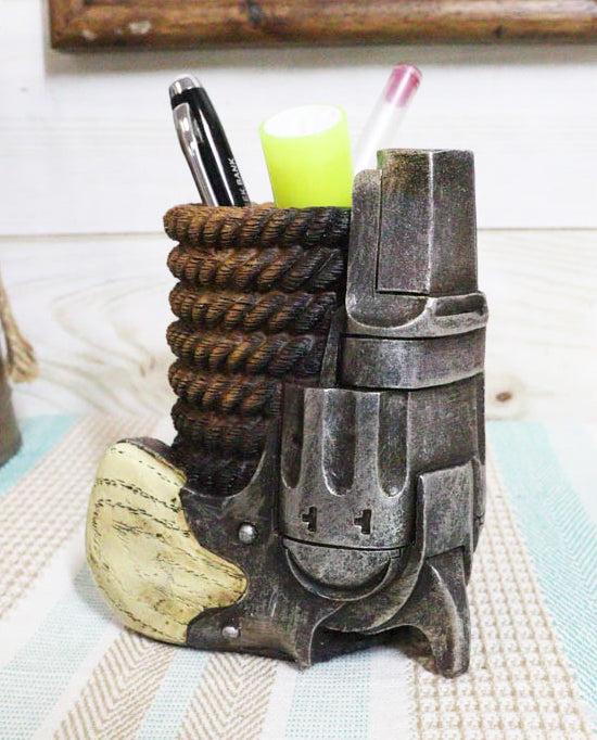 ebros gift Western Cowboy Pistol Revolver Braided Ropes Barrel Stationery Pen Holder Decor