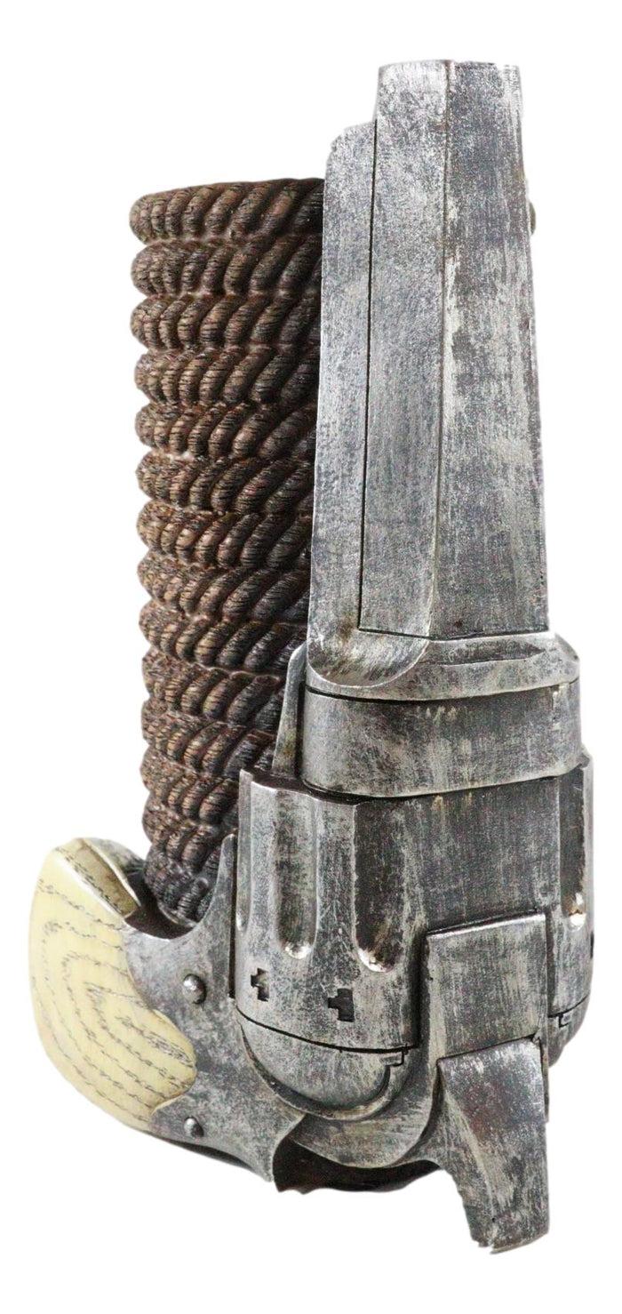 Ebros Gift Western Cowboy Pistol Revolver Gun With Braided Ropes Barrel Floral Vase Decor